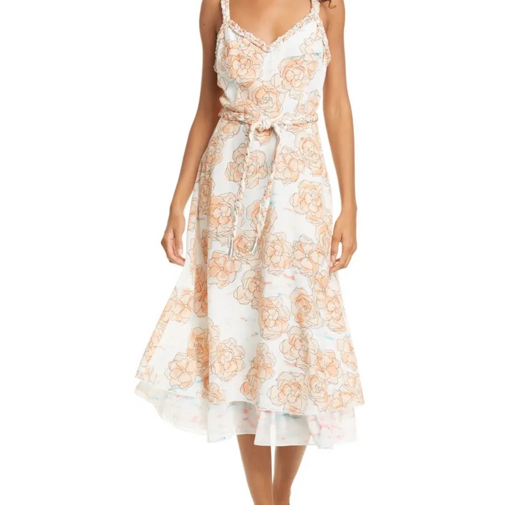 NWOT Dyvna Chacha Floral Braided Silk Midi Dress